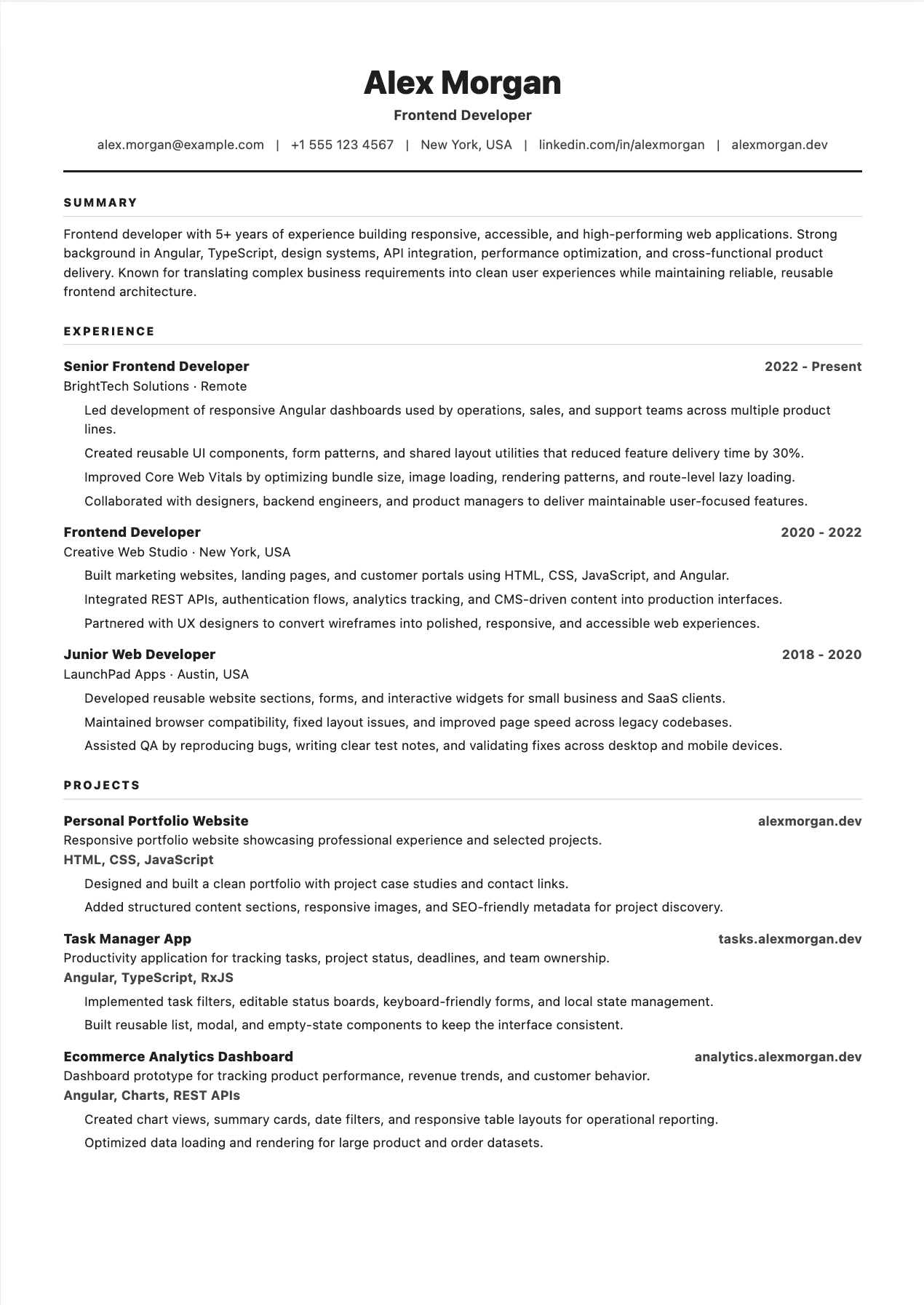 Classic ATS ATS friendly resume template preview