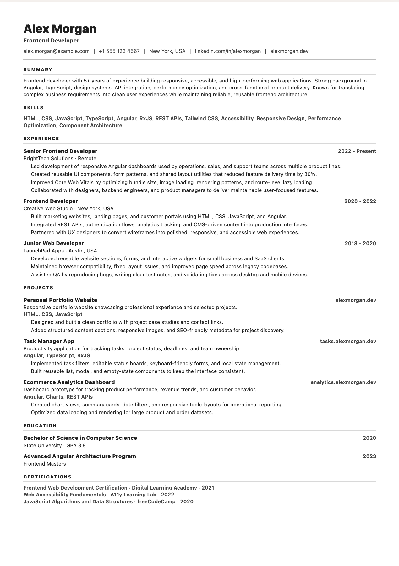 Compact Professional ATS friendly resume template preview